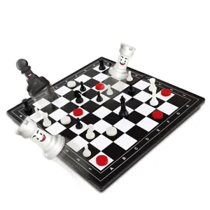 Mini folding chess and checkers set 2-in-1 children board game tabletop toy for kids