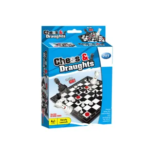 Miniature chess and draughts board game set for kids, portable 2-in-1 strategy tabletop toy.