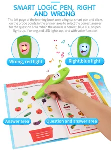 Detailed view of kids smart reading pen with interactive logic book and LED indicator.