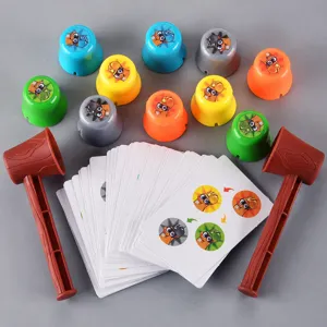 Kids stacking cup whack-a-mole game set with hammers and cards for early educational fun.