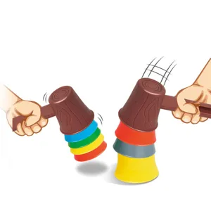 Kids stacking cups toy with hammers, interactive parent-child early education game toy.