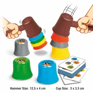 Mini whack-a-mole stacking cup toy set, fun interactive educational game for kids and toddlers.