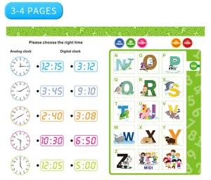 Educational English talking book page for kids early learning interactive time and alphabet toys.