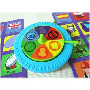 Giocattolo educativo per bambini roulette lettere con alfabeto colorato e carte didattiche.