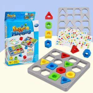 Kids shape matching game toy set with logical thinking puzzles, matching cards and geometric blocks.