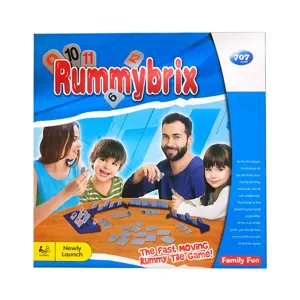 Family board game Rummybrix set with tiles and racks, ideal for party and parent-child fun.