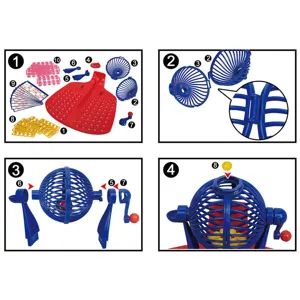 Jeu de loto bingo pour enfants, tambour manuel avec boules et cartes pour fêtes de famille.