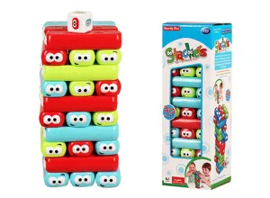 Jeu de tour de briques empilables colorées avec yeux drôles, idéal pour le jeu interactif en famille.