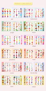 Jeu de cartes ludo-éducatives pour stylo interactif avec thèmes cognitifs et illustrations.
