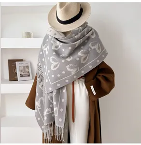 Dubbelzijdige abstracte hart kwast sjaal omslagdoek, warme dikke retro winter mode gebreid accessoire.
