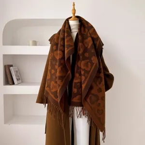 Automne hiver jacquard foulard motif coeur leopard franges grand châle femme chaud