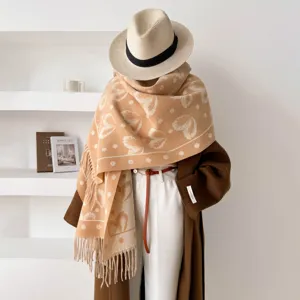 Maillard Omkeerbare abstracte hartpatroon kwastjes sjaal dames herfst winter warme retro sjaal