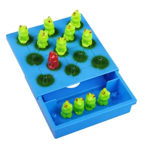 Children logical thinking frog puzzle board game toy, blue plastic peg solitaire game set.