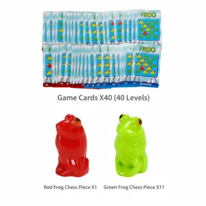 Frog jumping chess logic game set with 40 challenge cards and 12 pieces for kids.