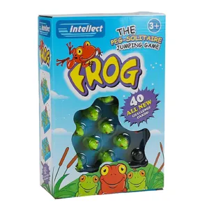 Intellect peg solitaire frog jumping game set with 40 challenge cards for kids toys.