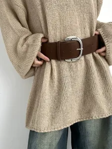 Women wide suede belt vintage brown waist cincher for dresses sweaters stylish fashion accessory.