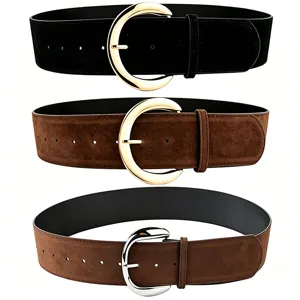 Women Retro Wide Belt Minimalist Faux Leather Waist Band Fashion Alloy Pin Buckle Decorative For Coat Dress