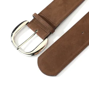 Women wide suede waist belt vintage brown stylish metal buckle coat dress fashion accessory