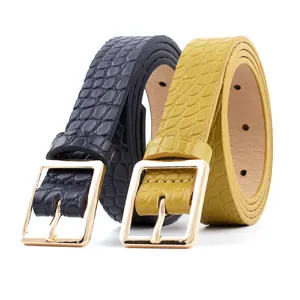Women Retro Crocodile Pattern PU Leather Belt Fashion Casual Metal Pin Buckle Waistband For Jeans Dress