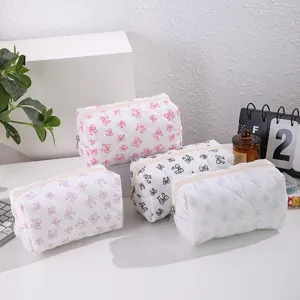 Quilted Bowknot Cosmetic Bag Large Capacity Portable Storage Pouch Makeup Organizer Bag