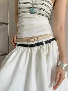Women thin belt minimalist gold buckle waist strap for jeans dresses fashionable accessory