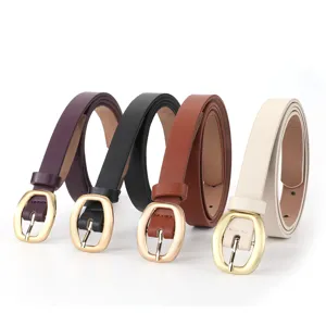 Cintura Minimalista in Ecopelle da Donna con Fibbia ad Ardiglione in Lega Tinta Unita Cinturino Sottile per Abito Jeans Accessori Moda