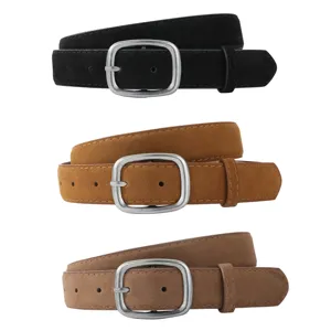 Women Vintage Faux Suede Leather Belt Silver Pin Buckle Casual Waist Belt For Jeans Solid Color Fashion Accessory