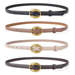 Cintura sottile in pelle da donna con fibbia ovale in metallo stile elegante moda