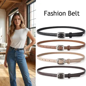 Minimalist PU Leather Belt For Women Adjustable Pin Buckle Solid Color Thin Waist Strap Fashion Dress Pants Accessories