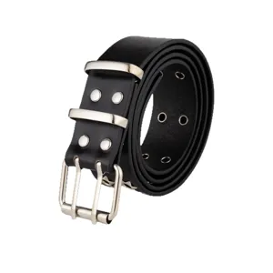 Cintura in pelle nera con doppia fibbia stile punk Y2K retro cinturino donna per jeans
