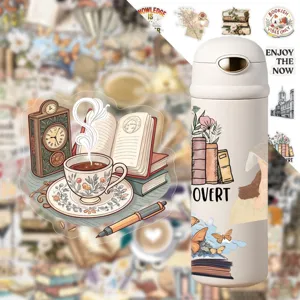 Vintage literary reading stickers waterproof decorative decals for water bottle and laptop 50pcs