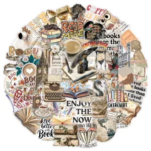 Transparent PET Vintage Literary Reading Stickers Waterproof Aesthetic Journaling Stationery Decals For Laptop Suitcase
