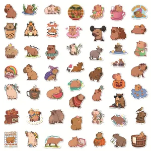 Cute cartoon capybara waterproof stickers sheet detail, perfect for phone cases and journals.