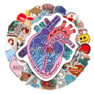 Anatomical heart medical sticker detail view, waterproof vinyl sticker for laptop and water bottle.