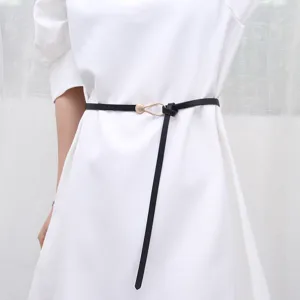 Cintura sottile minimalista da donna con anello in metallo e nodo per abito maglione