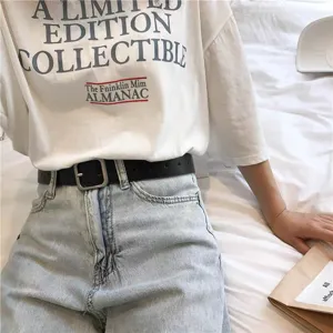 Black leather belt for women with square pin buckle minimalist retro style pants accessory daily wear