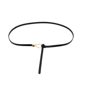 Cintura sottile in pelle nera minimalista da donna con fibbia metallica dorata 1cm