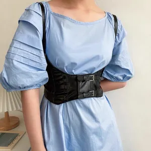 Zwarte punk korset riem voor vrouwen, veelzijdige PU lederen tailleband voor shirts en jurken stijl.
