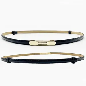 Women's thin fashion leather belt for dress sweater suit with metal buckle accessory