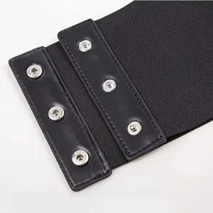 Cintura elastica larga nera da donna, corsetto vintage in pelle PU con bottoni a pressione.