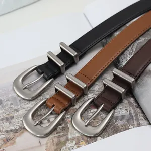 Women Casual Genuine Leather Belt Vintage Metal Pin Buckle Slim Waistband For Jeans Dress Fashion Accessories