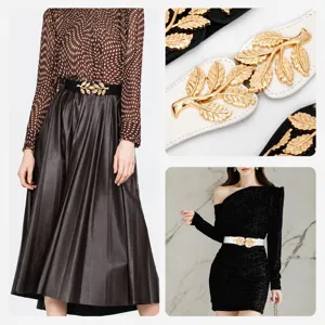 Ceinture elastique femme avec boucle en metal feuille mode robe accessoire tendance