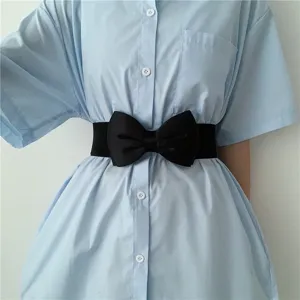 Women elastic wide belt with big black bowknot fashion waist cincher for dresses and coats.