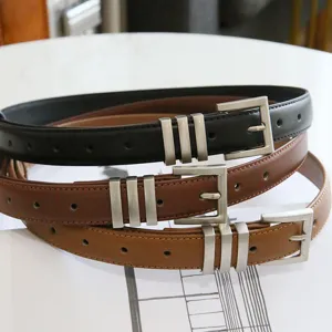 Women genuine leather belt with stylish silver pin buckle, retro multi-color set for jeans and skirts.