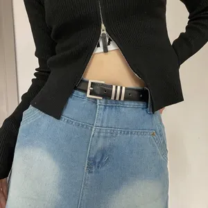 Women's genuine leather belt retro fashion pin buckle waist strap for jeans and dresses
