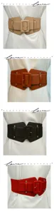 Women wide elastic stretch waist belt corset cummerbund with square buckle dress