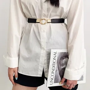 Women elastic thin waist belt for dress coat minimalist black decorative belt detail