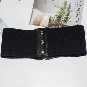 Women wide elastic waist belt vintage black stretch cinch belt for dress and coat