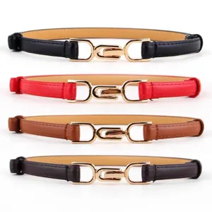Women's Casual Minimalist PU Leather Thin Belt Elegant Gold Tone Pin Buckle Waistband For Dress Coat Suit Daily Accessories