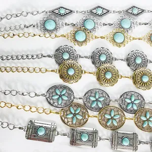 Cadena de cintura de metal tallado de turquesa sintética bohemia para vestido vintage